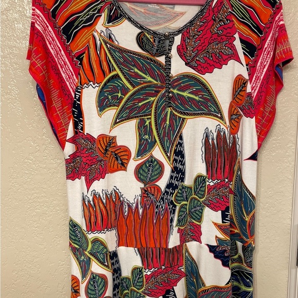 Soft Surroundings Colorful Peplum hem pullover tunic Resort Vacation Tropical S - Picture 6 of 8